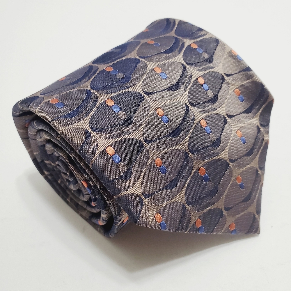 Enrico Capucci Necktie Gray Geometric Pattern Men's Silk Neck Tie 57x3.75"